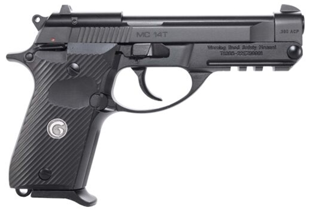 Picture of  Eaa Girsan 390850 MC 14T Solution Compact Frame 380 Acp 13+1, 4.50" Black Steel Tip-Up Barrel, Serrated Steel Slide & Aluminum Frame W/Picatinny Rail, Black Checkered Polymer Grip Ambidextrous
