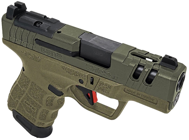 Picture of Eaa Usa Eaa9scg2od Eaa9 SC Gen2 Sub-Compact Frame 9Mm Luger 15+1 3.30" Black Steel Barrel, OD Green Cerakote Steel Optic Ready/Ported/Serrated Slide, OD Green Polymer Frame, OD Green Polymer Grip SAR9SCG2OD