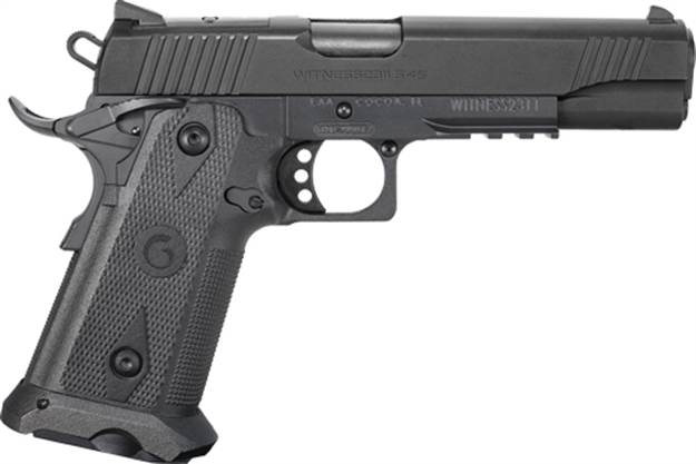 Picture of  Eaa 395040 Witness2311  45 Acp 11+1 5" Black Barrel, Black Serrated Slide & Polymer Frame W/Picatinny Rail & Beavertail Black Checkered Polymer Grips 741566906220