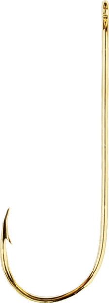 Picture of Eagle Claw Aberdeen Hook, Size 3/0, Forged, Light Wire, Non-Offset, Ringed Eye, Gold, 100 Per Pack