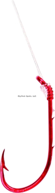 Picture of Eagle Claw Baitholder Snelled Hook, Size 1/0, 2 Sliced Shank, Offset, Down Eye, Red, 6 Per Pack