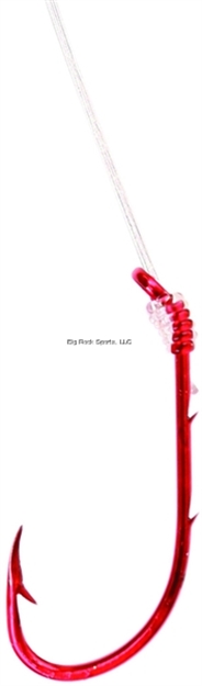 Picture of Eagle Claw Baitholder Snelled Hook, Size 2, 2 Sliced Shank, Offset, Down Eye, Red, 6 Per Pack