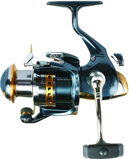 Picture of Eagle Claw Gunnison Spin Reel, Ambi, 7Bb + 1Rb, 5.1:1 Ratio, Gold Anod. Lip Spool, Mono 8/210, 10/180, 12/150