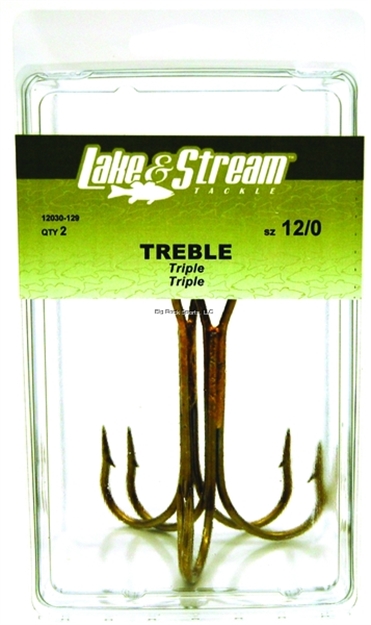 Picture of Eagle Claw Lake & Stream Treble Hook, Size 12/0, Bronze, 2 Per Pack