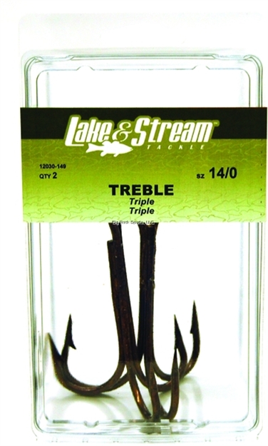 Picture of Eagle Claw Lake & Stream Treble Hook, Size 14/0, Bronze, 2 Per Pack