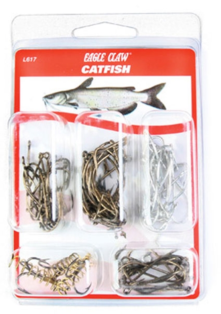Picture of Eagle Claw Lazer Sharp Catfish Hook Assortment, Size 4 - 1/0, Circle/Kahle/Baitholder/Treble, Bronze/Sea Guard, 67 Per Pack