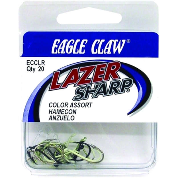 Picture of Eagle Claw Lazer Sharp Colored Walleye Hook Assortment, Size 2, Octopus, Assorted Finish, 20 Per Pack