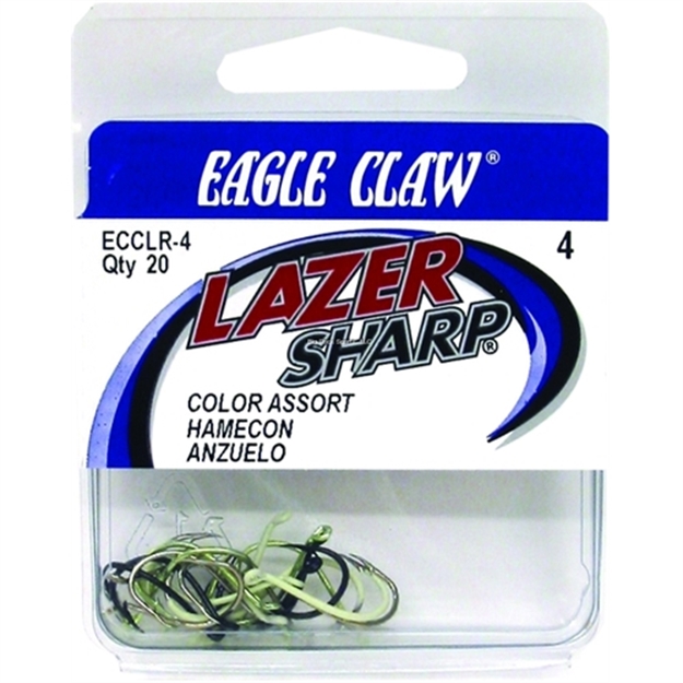 Picture of Eagle Claw Lazer Sharp Colored Walleye Hook Assortment, Size 4, Octopus, Assorted Finish, 20 Per Pack