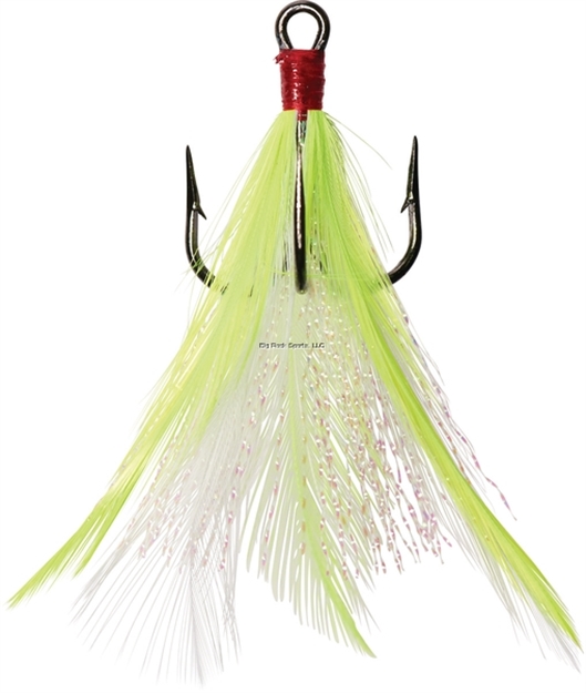 Picture of Eagle Claw Lazer Sharp Dressed Treble Hook, Chartreuse & White SZ 4, 2 PK