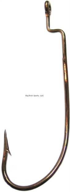 Picture of Eagle Claw Lazer Sharp Hook, Size 2/0, Needle Point, Kinked Rotating Shank, Z Bend, Offset, Worm, Ringed Eye, Bronze, 8 Per Pack