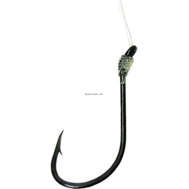 Picture of Eagle Claw Lazer Sharp Octopus Striped Bass Octopus Snelled Hook, 36", Size 8/0, Curved Point, Plain Shank, Offset, UP Eye, Platinum Black, 6 Per Pack