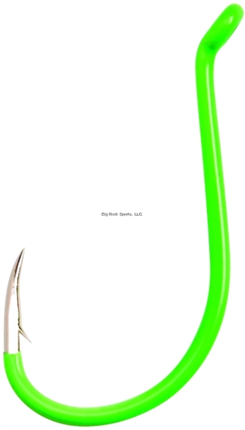 Picture of Eagle Claw Lazer Sharp Painted Octopus Hook, Size 2, Needle Point, Long Shank, Offset, UP Eye, Lime Green, 25 Per Pack