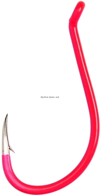 Picture of Eagle Claw Lazer Sharp Painted Octopus Hook, Size 4, Needle Point, Long Shank, Offset, UP Eye, Fluorescent Red, 25 Per Pack
