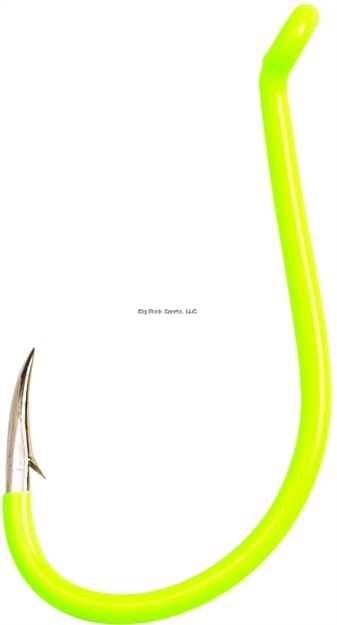 Picture of Eagle Claw Lazer Sharp Painted Octopus Hook, Size 8, Needle Point, Long Shank, Offset, UP Eye, Chartreuse, 25 Per Pack
