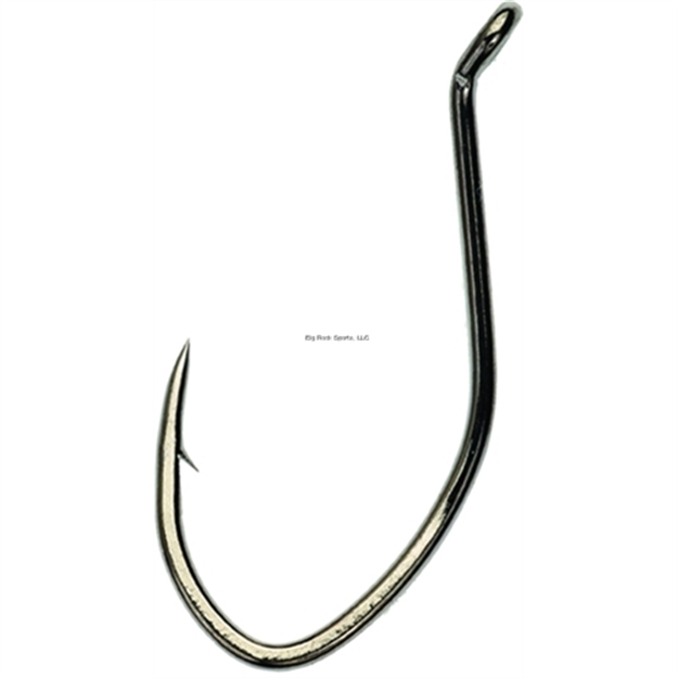 Picture of Eagle Claw Lazer Sharp Pro-V Bend Extreme Hook, Size 2/0, Needle Point, Big Nasty Bend, UP Eye, Platinum Black, 5 Per Pack
