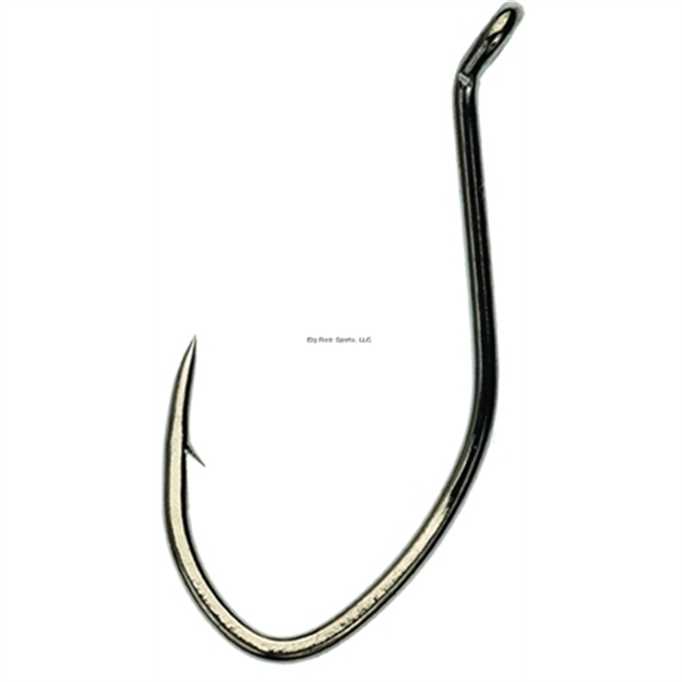 Picture of Eagle Claw Lazer Sharp Pro-V Bend Extreme Hook, Size 5/0, Needle Point, Big Nasty Bend, UP Eye, Platinum Black, 5 Per Pack