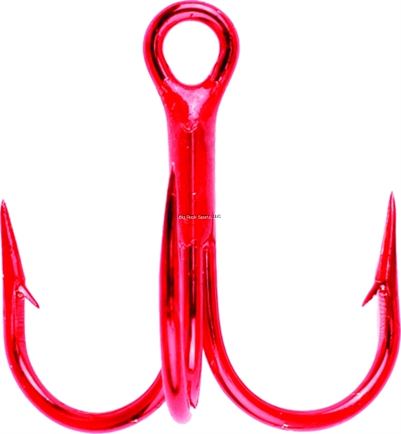Picture of Eagle Claw Lazer Sharp Treble Hook, Size 2, Needle Point, Short Shank, Round Bend, 3X Strong Heavy Wire, Red, 5 Per Pack