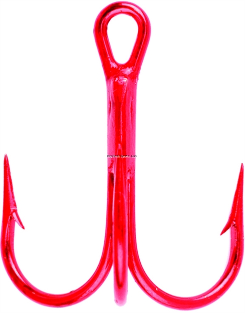 Picture of Eagle Claw Lazer Sharp Treble Hook, Size 8, 3 Oz, Needle Point, Round Bend, 3X Strong Heavy Wire, Red, 5 Per Pack