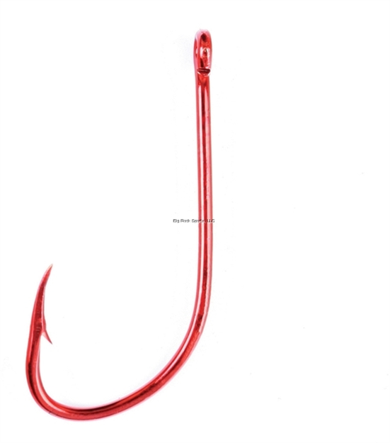 Picture of Eagle Claw Plain Shank Offset Hook, Plain Shank Ringed Eye Offset Red 100 PK SZ 10