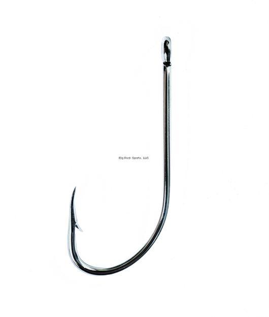 Picture of Eagle Claw Plain Shank Offset Hook, Size 2/0, Curved Point, Ringed Eye, Nickel, 8 Per Pack
