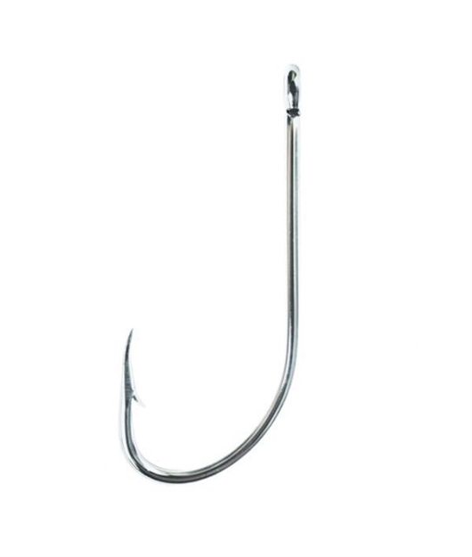 Picture of Eagle Claw Plain Shank Offset Hook, Size 6/0, Curved Point, Ringed Eye, Nickel, 100 Per Pack
