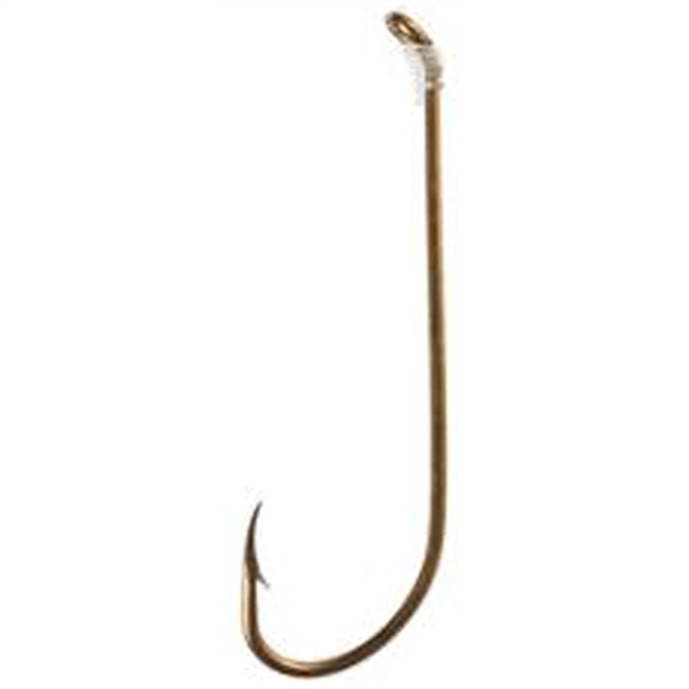 Picture of Eagle Claw Medium Wire Double Line Snelled Hook, Size 1/0, Plain Shank, Offset, Down Eye, Bronze, 6 Per Pack