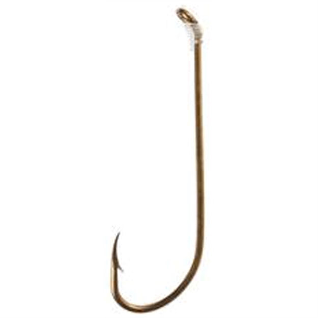 Picture of Eagle Claw Medium Wire Double Line Snelled Hook, Size 2, Plain Shank, Offset, Down Eye, Bronze, 6 Per Pack