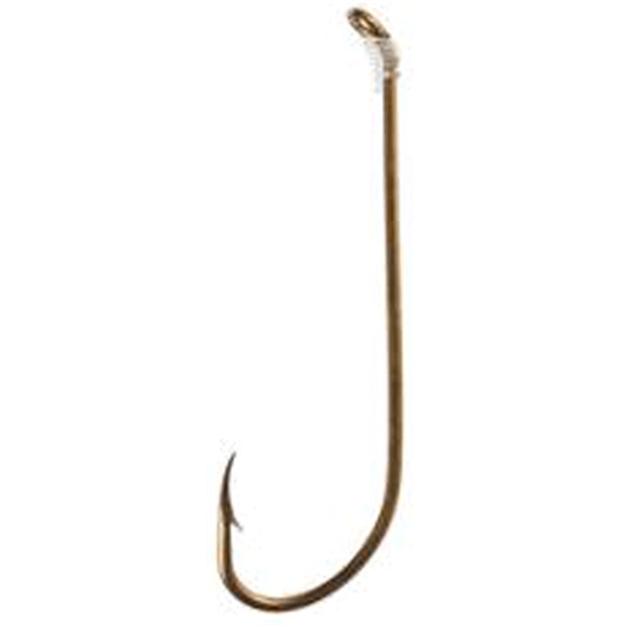 Picture of Eagle Claw Medium Wire Double Line Snelled Hook, Size 1, Plain Shank, Offset, Down Eye, Bronze, 6 Per Pack