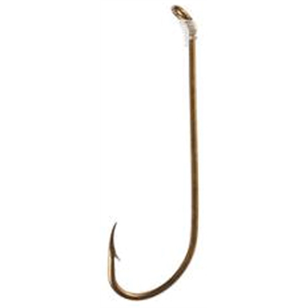 Picture of Eagle Claw Medium Wire Double Line Snelled Hook, Size 6, Plain Shank, Offset, Down Eye, Bronze, 6 Per Pack