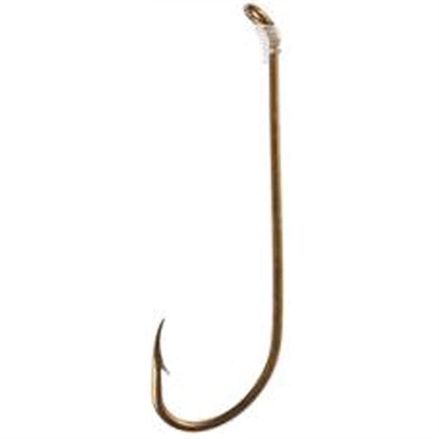 Picture of Eagle Claw Medium Wire Double Line Snelled Hook, Size 4, Plain Shank, Offset, Down Eye, Bronze, 6 Per Pack