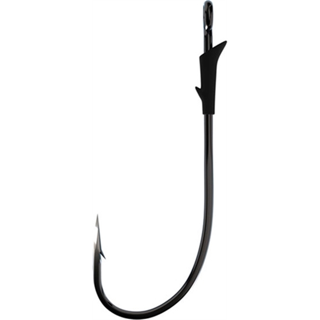 Picture of Eagle Claw Trokar Light Wire Finesse Worm Hook, Size 4/0, Ringed Eye, Molded Bait Keeper, Black Chrome, 5 Per Pack