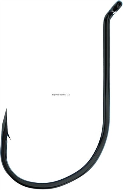 Picture of Eagle Claw Trokar Medium Wire Octopus Hook, Size 1, Barbed, Forged, Long Shank, Offset, UP Eye, Black Chrome, 9 Per Pack