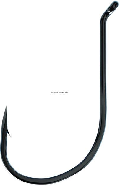 Picture of Eagle Claw Trokar Medium Wire Octopus Hook, Size 6/0, Barbed, Forged, Long Shank, Offset, UP Eye, Black Chrome, 4 Per Pack