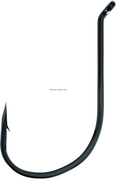 Picture of Eagle Claw Trokar Medium Wire Octopus Hook, Size 6, Barbed, Forged, Long Shank, Offset, UP Eye, Black Chrome, 10 Per Pack