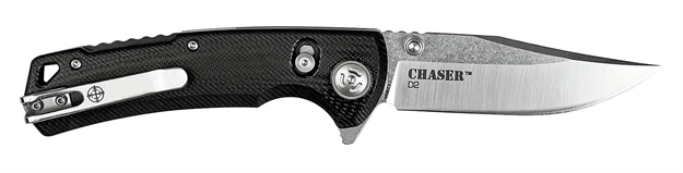 Picture of  Elite Tactical Etfdr006cs Chaser  3.50" Folding Clip Point Plain Satin D2 Steel Blade/ Black G10 Handle Features Clamshell Packaging Includes Pocket Clip