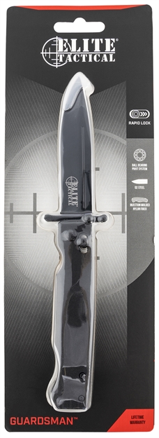 Picture of  Elite Tactical Etfdr012bkcs Guardsman  Eluder  3.75" Folding Clip Point Plain Black D2 Steel Blade/ Black Gfn Handle Features Clamshell Packaging Includes Pocket Clip