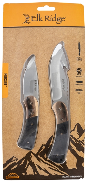 Picture of  Elk Ridge Er20010bkcs Pursuit Knife Set Fixed 3.75" Plain Gut Hook/Drop Point Plain 3Cr13mov SS Blade/Pakkawood Handle Features Clamshell Packaging