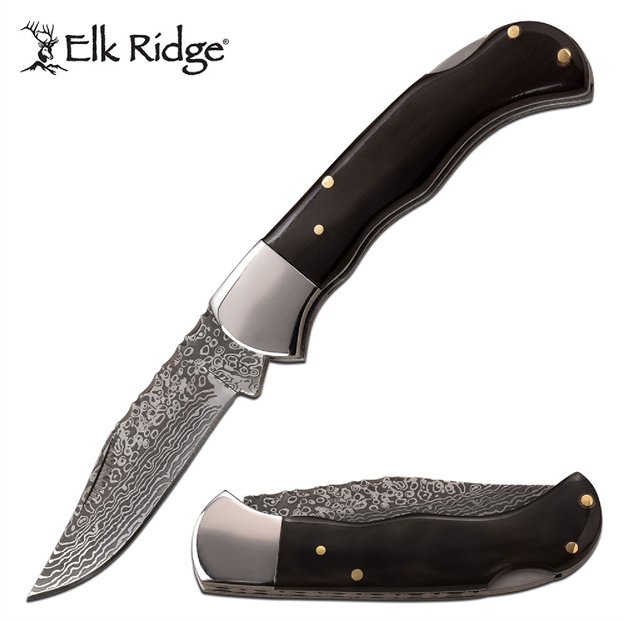 Picture of Elk Ridge Folder 2.75 IN Damascus Pattern Blade Pakkawood