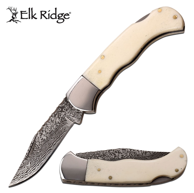 Picture of Elk Ridge Folder 2.75 IN Damascus Pattern Blade White Bone