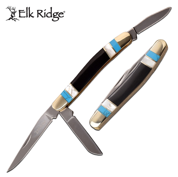 Picture of Elk Ridge Multi Blade 2.5 IN Blade Turquoise Inlay Handle
