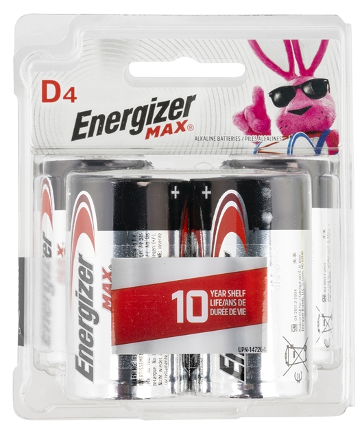 Picture of Energizer E95bp4 Max D Batteries  Black & Silver Alkaline 1.5 Volt, Qty (4) Single Pack E95BP-4