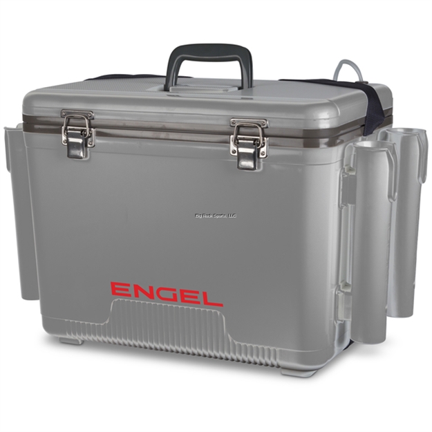 Picture of Engel Live Bait Cooler 30 QT - W/Rod Holders, 2X2 Aerator Pump, Air Tube, Air Stone, DC Cord, Strap & Net - Gray