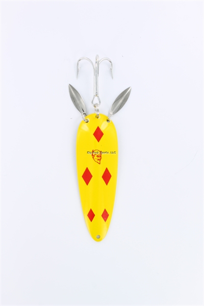 Picture of Eppinger Dardevle Klicker Spoon, 3 5/8", 1 Oz, Yellow/Red Diamonds, Brass Back