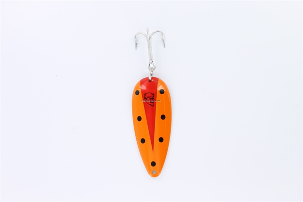 Picture of Eppinger Dardevlet Spoon, 2 7/8", 3/4 Oz, Orange/Black Spots/Red Chunk, Nickel Back