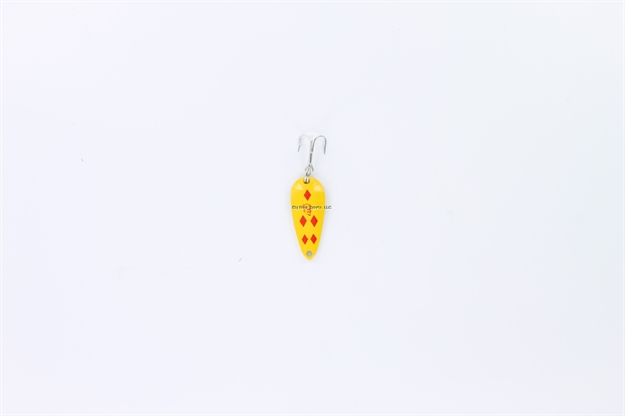Picture of Eppinger Lil' Devle Spoon, 1 1/8", 1/8 Oz, Yellow/Red Diamonds, Brass Back