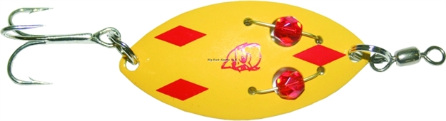 Picture of Eppinger Red Eye Spinning Wiggler Spoon, 2", 1/4 Oz, Yellow/Red Diamonds, Brass Back