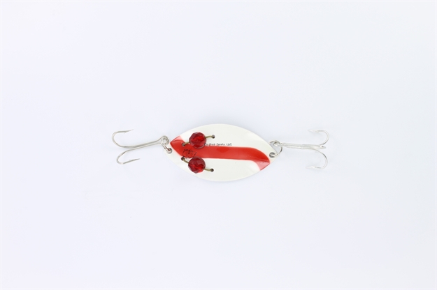 Picture of Eppinger Red Eye Wiggler Spoon, 2 1/4", 1/2 Oz, White/Red Stripe, Nickel Back