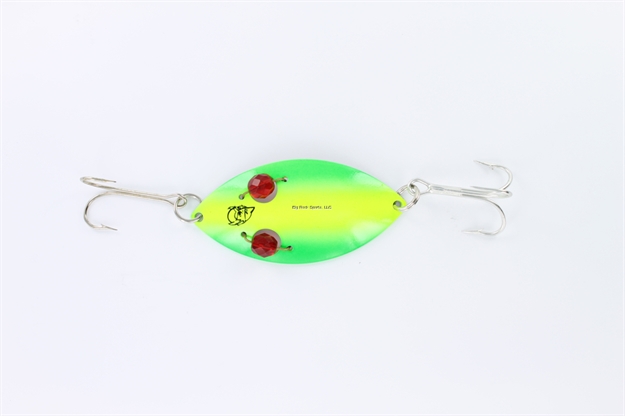 Picture of Eppinger Red Eye Wiggler Spoon, 3", 1 Oz, Chartreuse/Green Stripe, Nickel Back