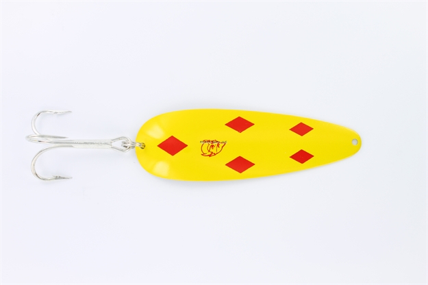 Picture of Eppinger Troll Devle HD Spoon, 4 1/2", 1 1/2 Oz, Yellow/Red Diamonds, Brass Back