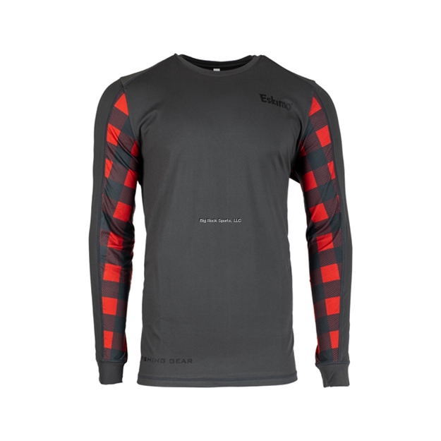 Picture of Eskimo Shanty Boss Longsleeve Tee, Size Medium, Polyester/Spandex Blend, Black With Buffalo Plaid Sleeves